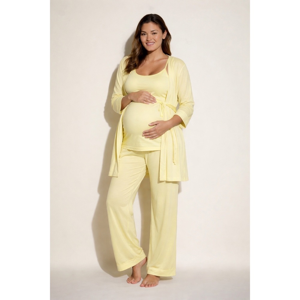 CosaBella Maternity Nursing 3-Piece Pajama Set with Robe Soft Yellow Lounge Set